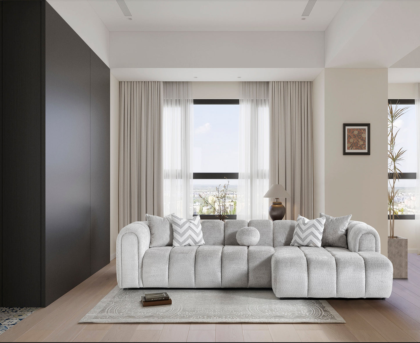Luxuriöses Ecksofa – 290 × 160 cm – Modernes Design in Bouclé-Stoff