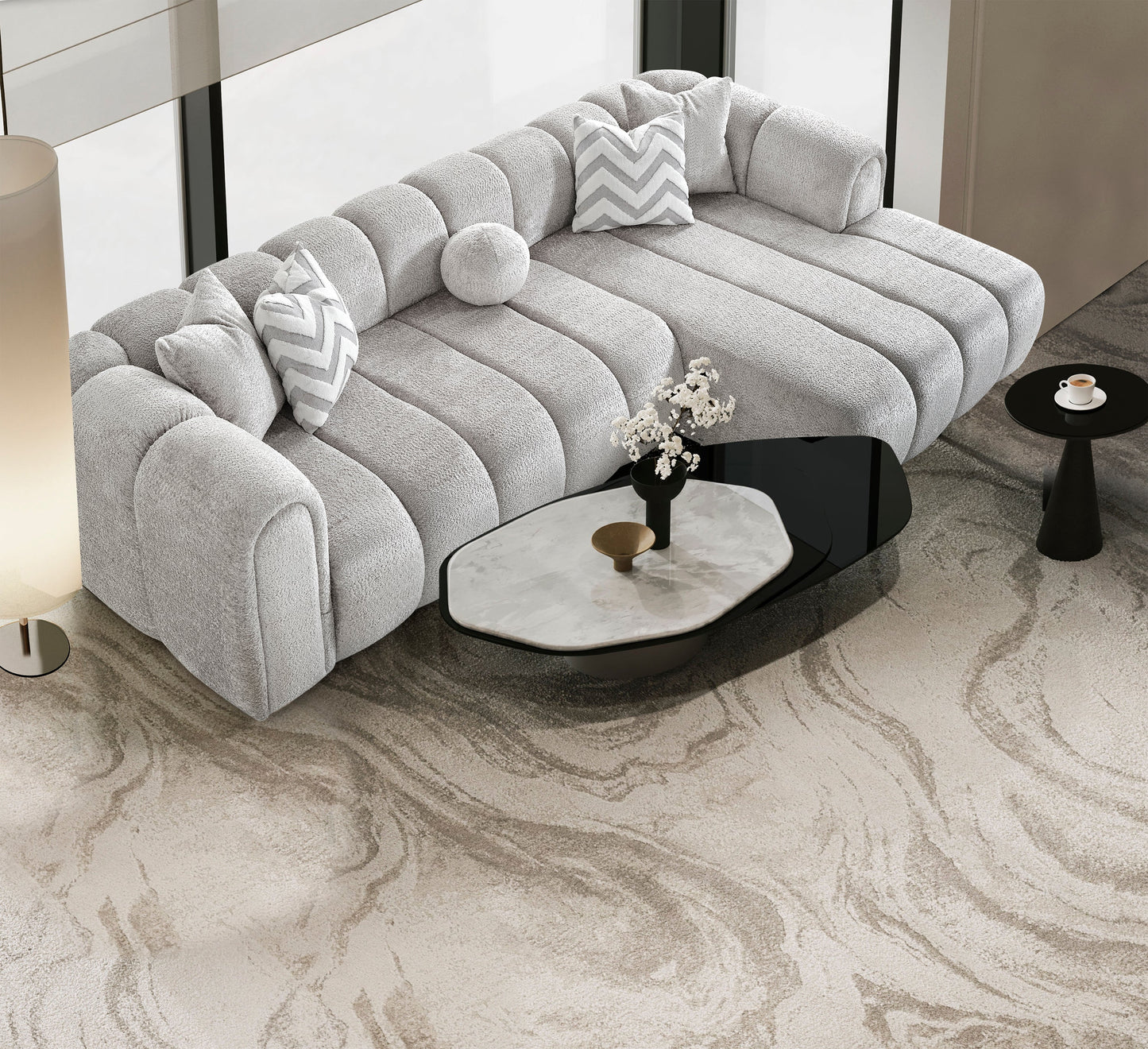 Luxuriöses Ecksofa – 290 × 160 cm – Modernes Design in Bouclé-Stoff