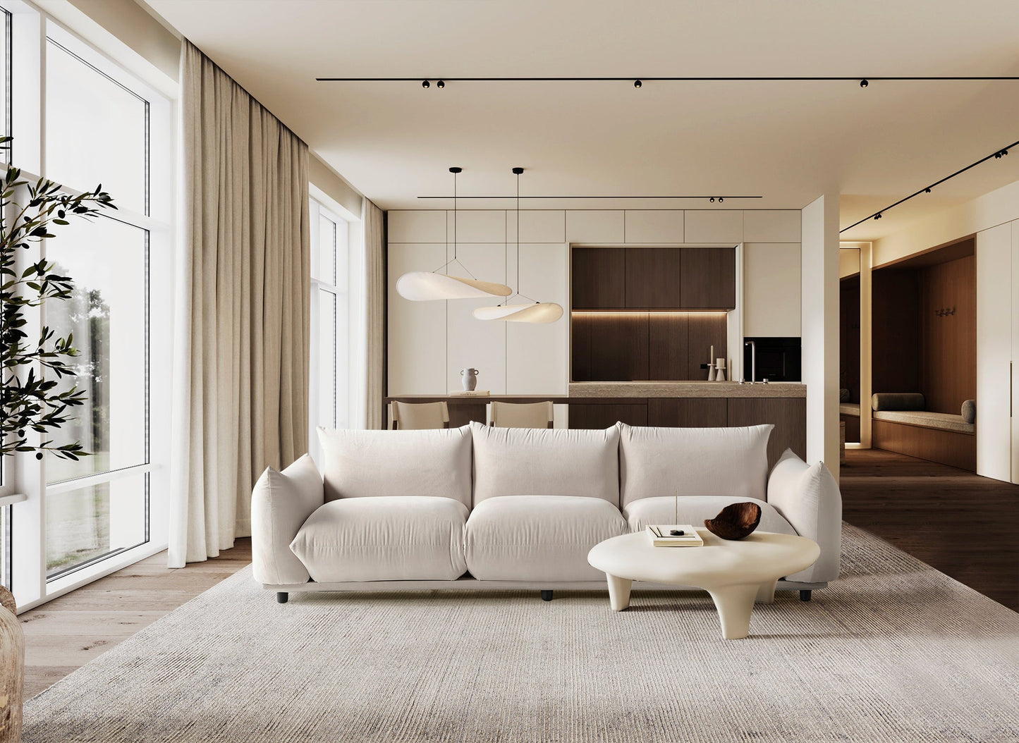 Marseille 3-Sitzer-Sofa – 255 × 70 × 100 cm – Elegantes Beige mit tiefer Sitzfläche