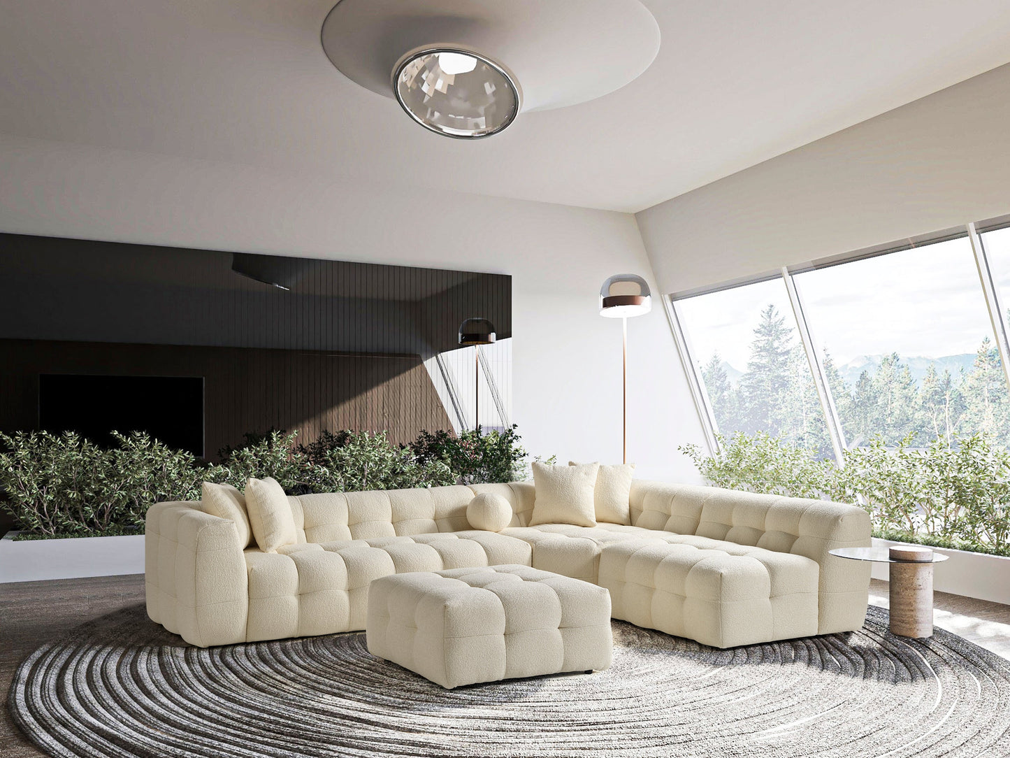 Amsterdam Ecksofa – 290 × 275 cm – Cremefarbene Bouclé-Luxusausführung