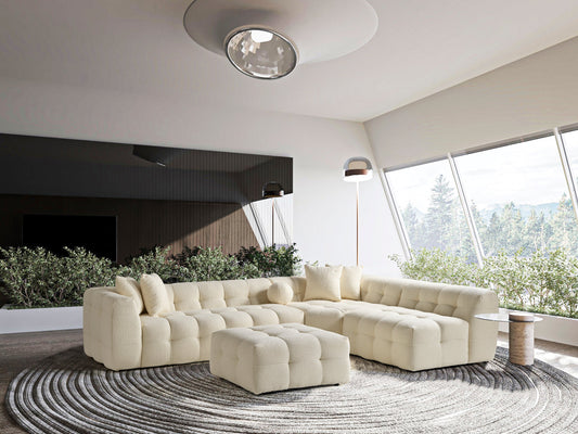 Amsterdam Ecksofa – 290 × 275 cm – Cremefarbene Bouclé-Luxusausführung