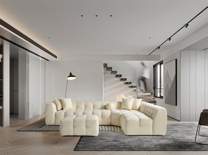 Amsterdam Ecksofa – 290 × 275 cm – Cremefarbene Bouclé-Luxusausführung