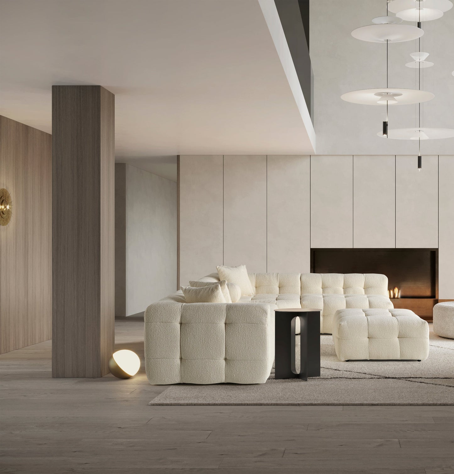Amsterdam Ecksofa – 290 × 275 cm – Cremefarbene Bouclé-Luxusausführung