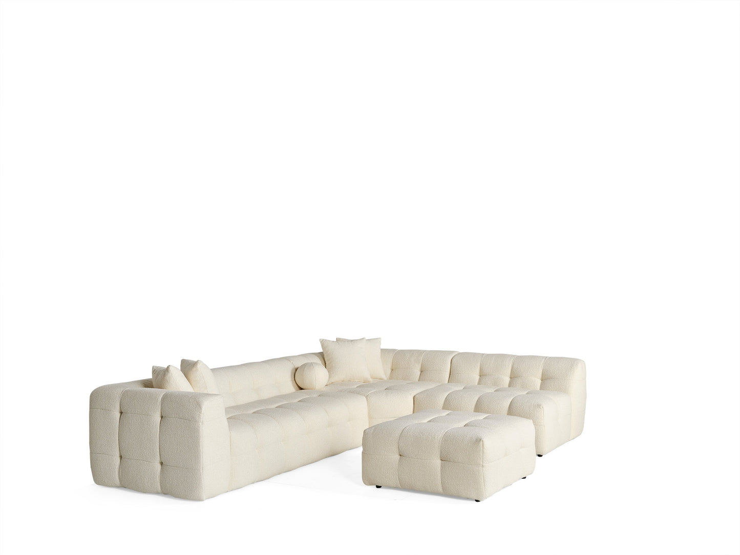 Amsterdam Ecksofa – 290 × 275 cm – Cremefarbene Bouclé-Luxusausführung
