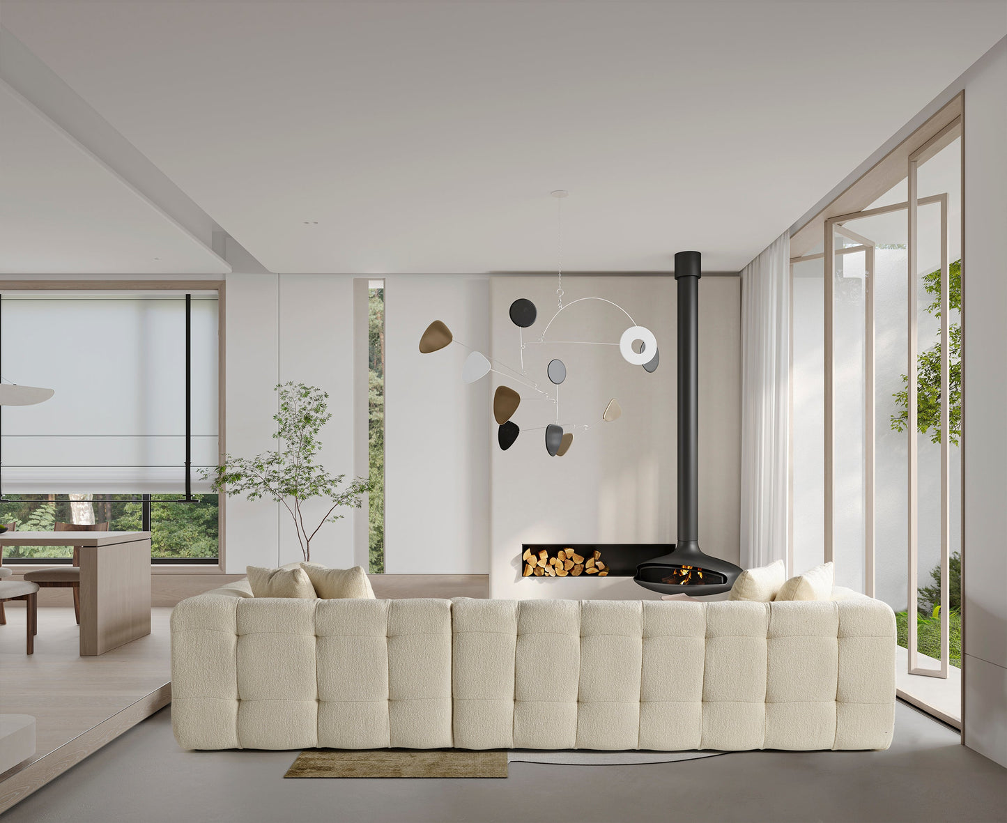 Amsterdam Ecksofa – 290 × 275 cm – Cremefarbene Bouclé-Luxusausführung