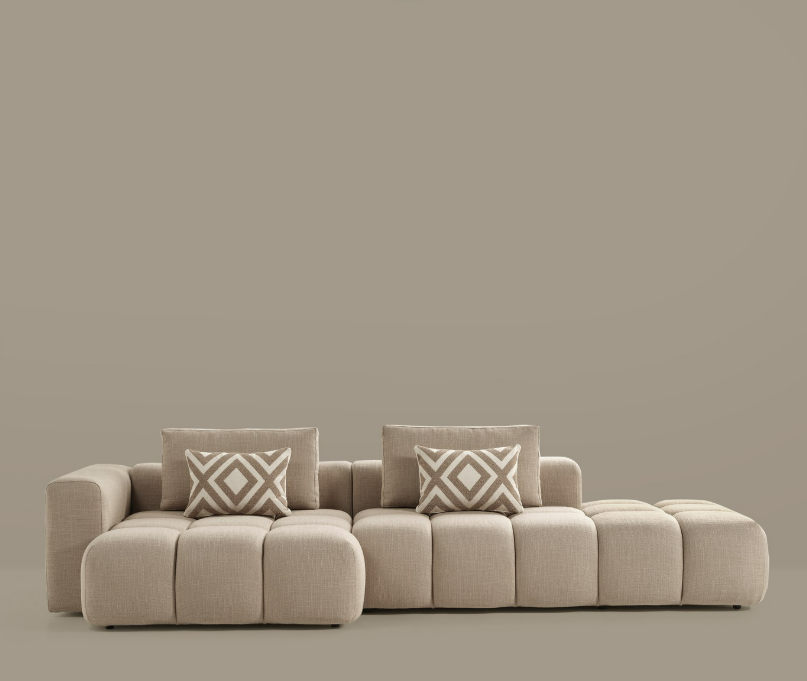 Paris Modulares Lounge-Sofa – 330 × 62 × 150 cm – Beiger Strukturstoff mit Blockdesign