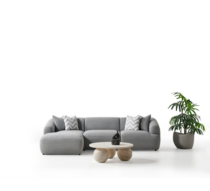Porto Ecksofa – 290 × 70 × 140 cm – Moderner Bouclé-Stoff in sanftem Grau