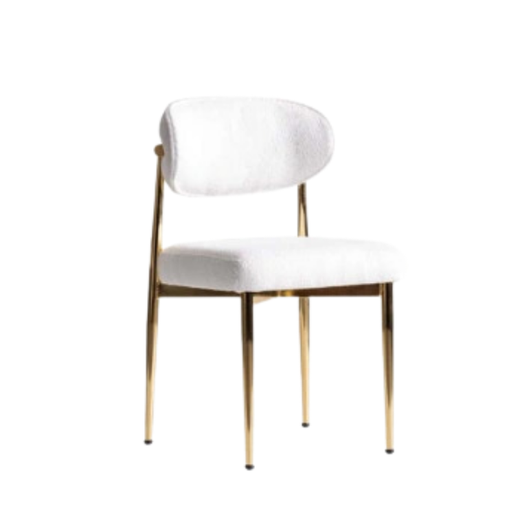 Designstuhl Prestige Angers – Weißer Bouclé-Stoff mit goldfarbenen Beinen