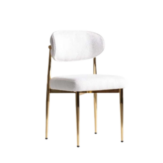Designstuhl Prestige Angers – Weißer Bouclé-Stoff mit goldfarbenen Beinen