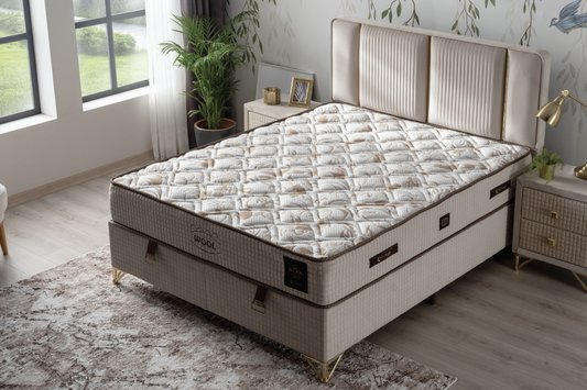 WOOL – Luxus-Boxspringbett mit Matratze und Stauraum