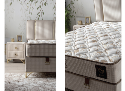 WOOL – Luxus-Boxspringbett mit Matratze und Stauraum
