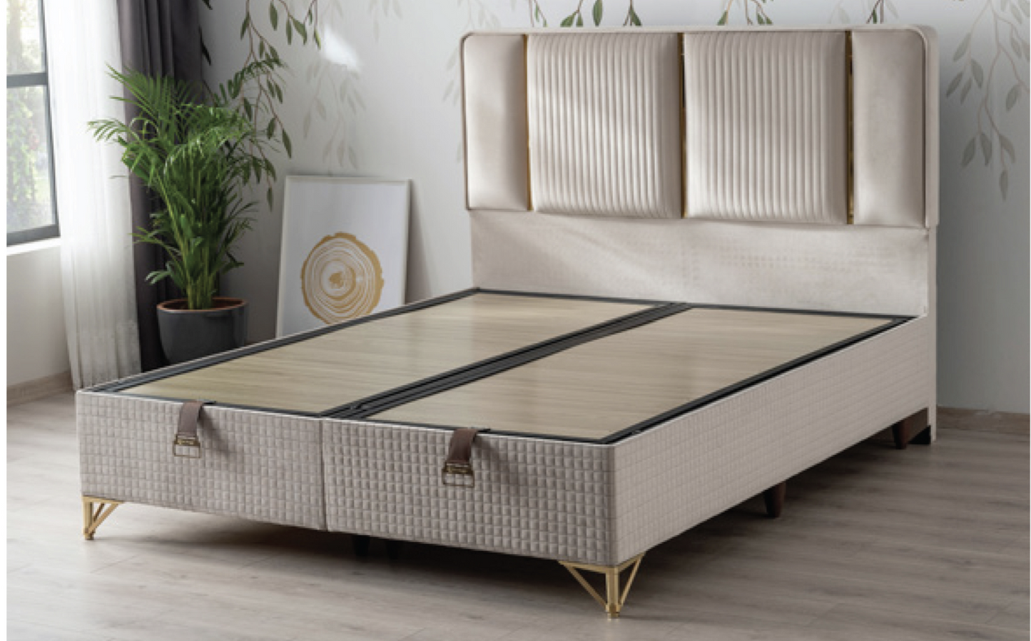 WOOL – Luxus-Boxspringbett mit Matratze und Stauraum
