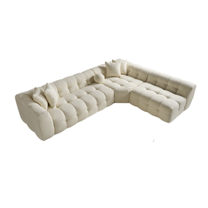 Amsterdam Ecksofa – 290 × 275 cm – Cremefarbene Bouclé-Luxusausführung