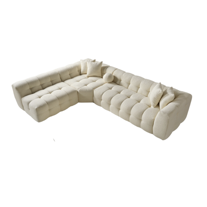 Amsterdam Ecksofa – 290 × 275 cm – Cremefarbene Bouclé-Luxusausführung