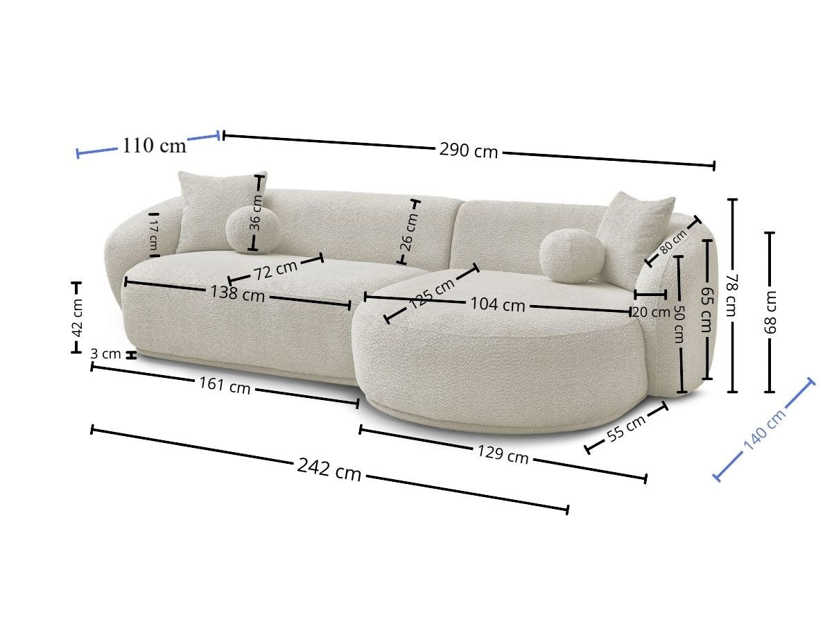 Oslo Rundsofa – 290 × 76 × 140 cm – Beigefarbener Bouclé mit organischer Form