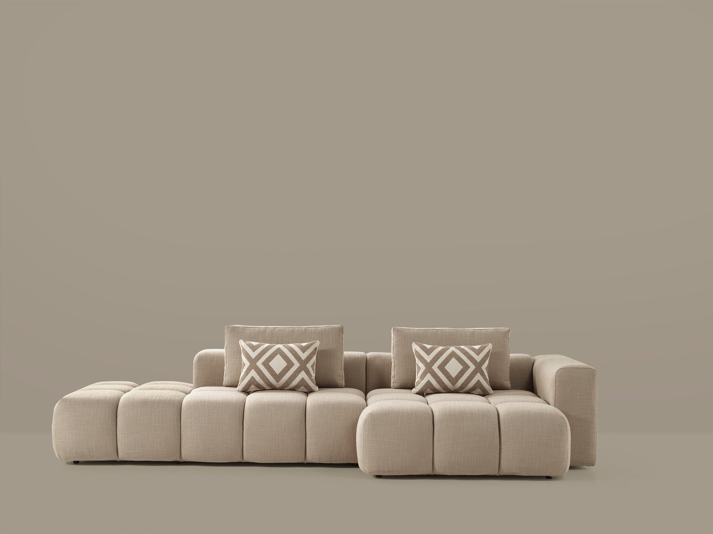 Paris Modulares Lounge-Sofa – 330 × 62 × 150 cm – Beiger Strukturstoff mit Blockdesign