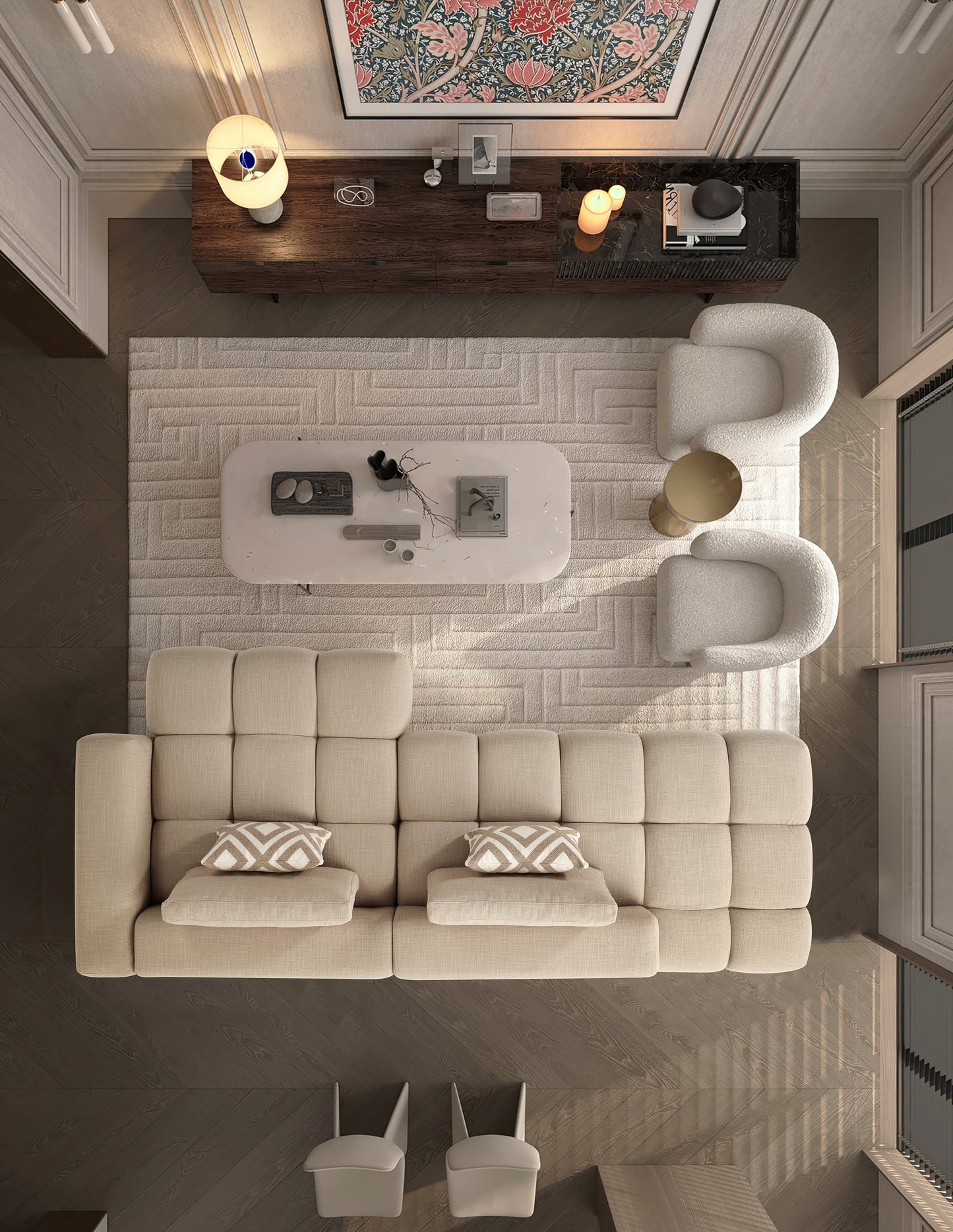 Paris Modulares Lounge-Sofa – 330 × 62 × 150 cm – Beiger Strukturstoff mit Blockdesign