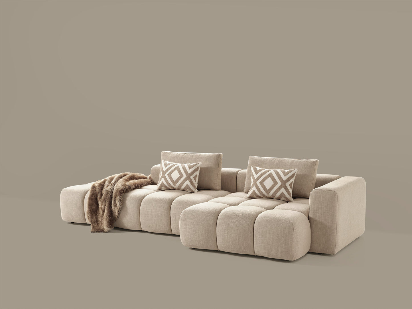 Paris Modulares Lounge-Sofa – 330 × 62 × 150 cm – Beiger Strukturstoff mit Blockdesign