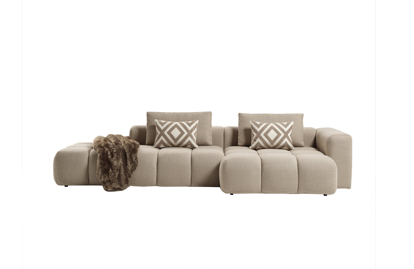 Paris Modulares Lounge-Sofa – 330 × 62 × 150 cm – Beiger Strukturstoff mit Blockdesign