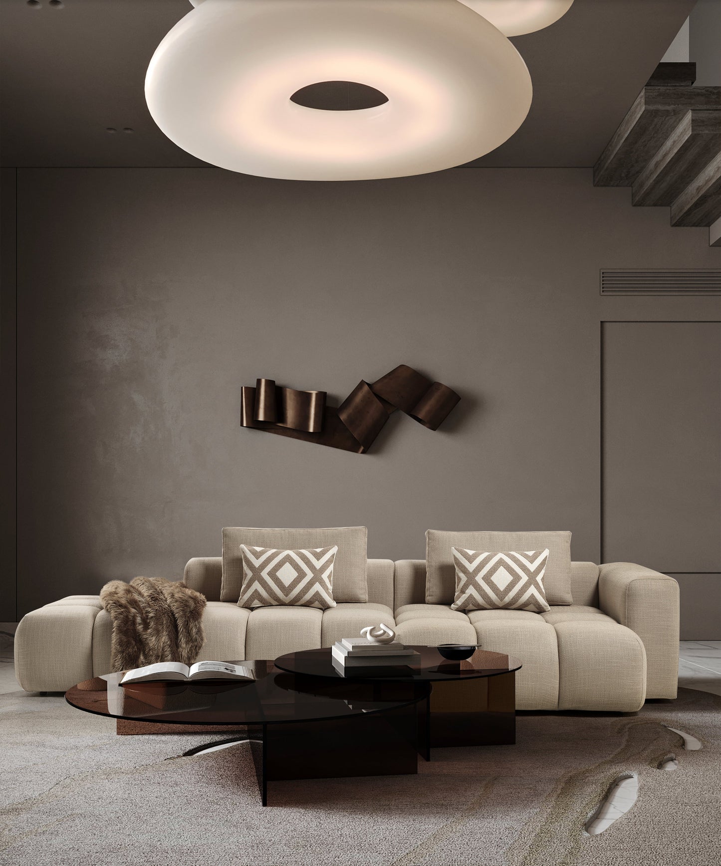 Paris Modulares Lounge-Sofa – 330 × 62 × 150 cm – Beiger Strukturstoff mit Blockdesign