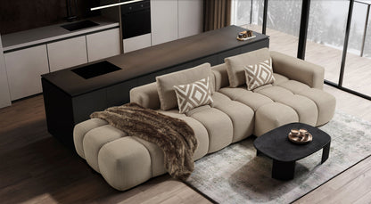 Paris Modulares Lounge-Sofa – 330 × 62 × 150 cm – Beiger Strukturstoff mit Blockdesign