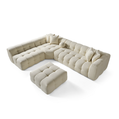 Amsterdam Ecksofa – 290 × 275 cm – Cremefarbene Bouclé-Luxusausführung